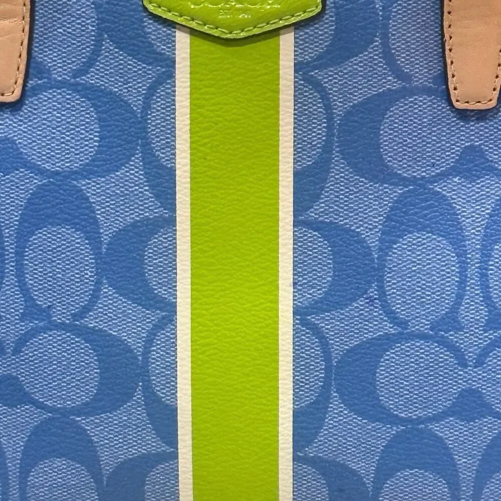 Coach Signature C Momogram Stripe Mini Tote Blue Green Canvas Authenticated